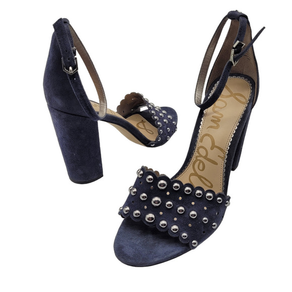 Sam Edelman Womens Yaria Blue Leather Studded Ankle Strap Heels Size 10 EU 40 - Picture 1 of 9